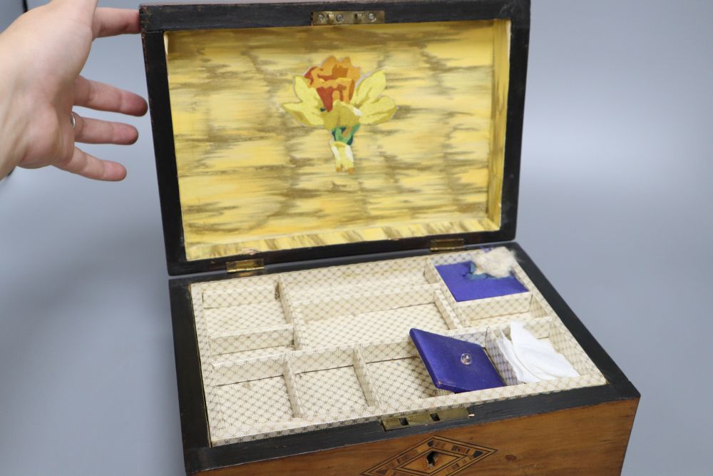 A Georgian claw and ball footed jewellery casket, together with another jewellery casket